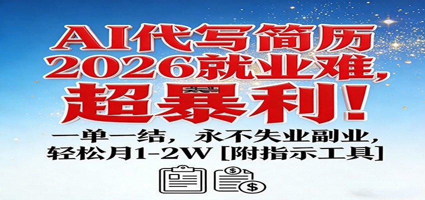 AI代写简历，2026就业难，超暴利！一单一结，永不失业副业，轻松月1-2W【附指令工具】-一个小目标资源站