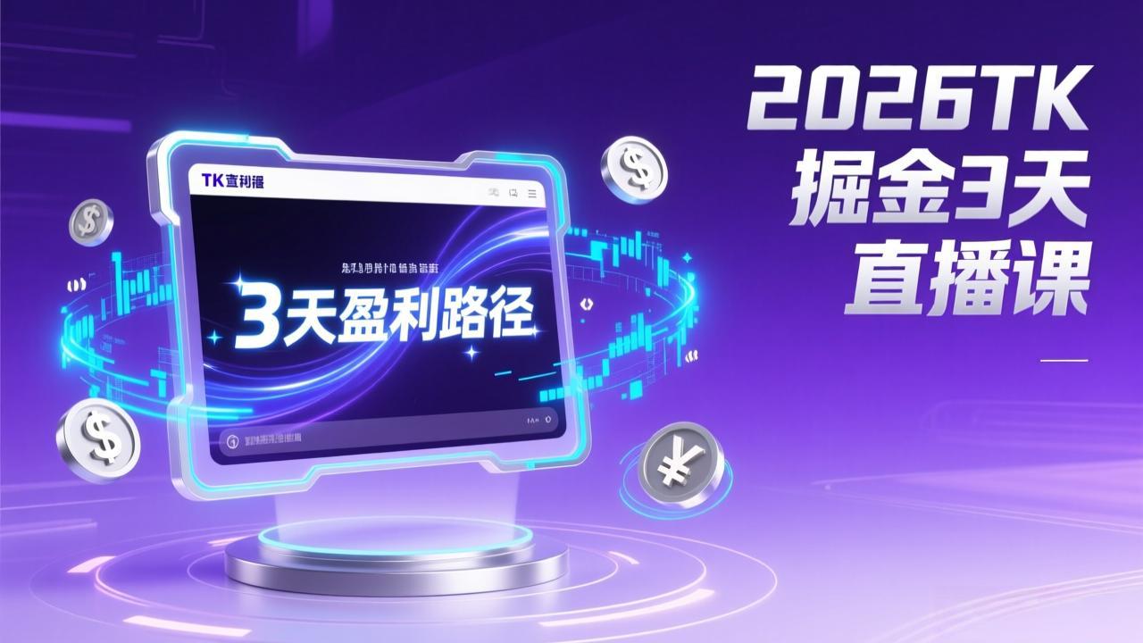 2026TK掘金直播课，起号涨粉+直播带货+商单变现+3天打通盈利路径，月入过万美金-一个小目标资源站
