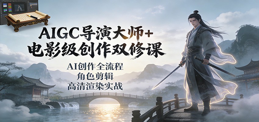 AIGC导演大师+电影级创作双修课:AI创作全流程、角色剪辑、高清渲染实战-opc资源站