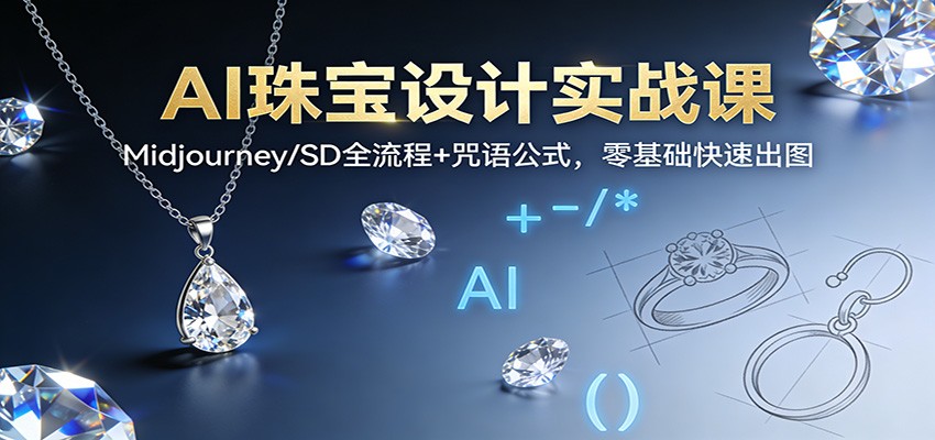 AI珠宝设计实战课：Midjourney/SD全流程+咒语公式，零基础快速出图-opc资源站