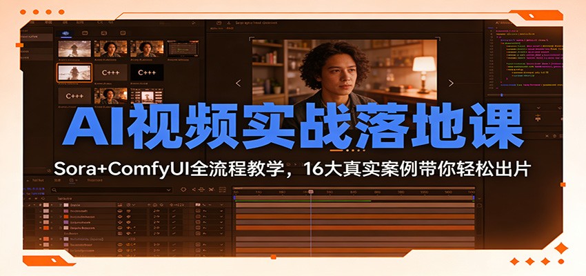 AI视频实战落地课：Sora+ComfyUI全流程教学，16大真实案例带你轻松出片-一个小目标资源站