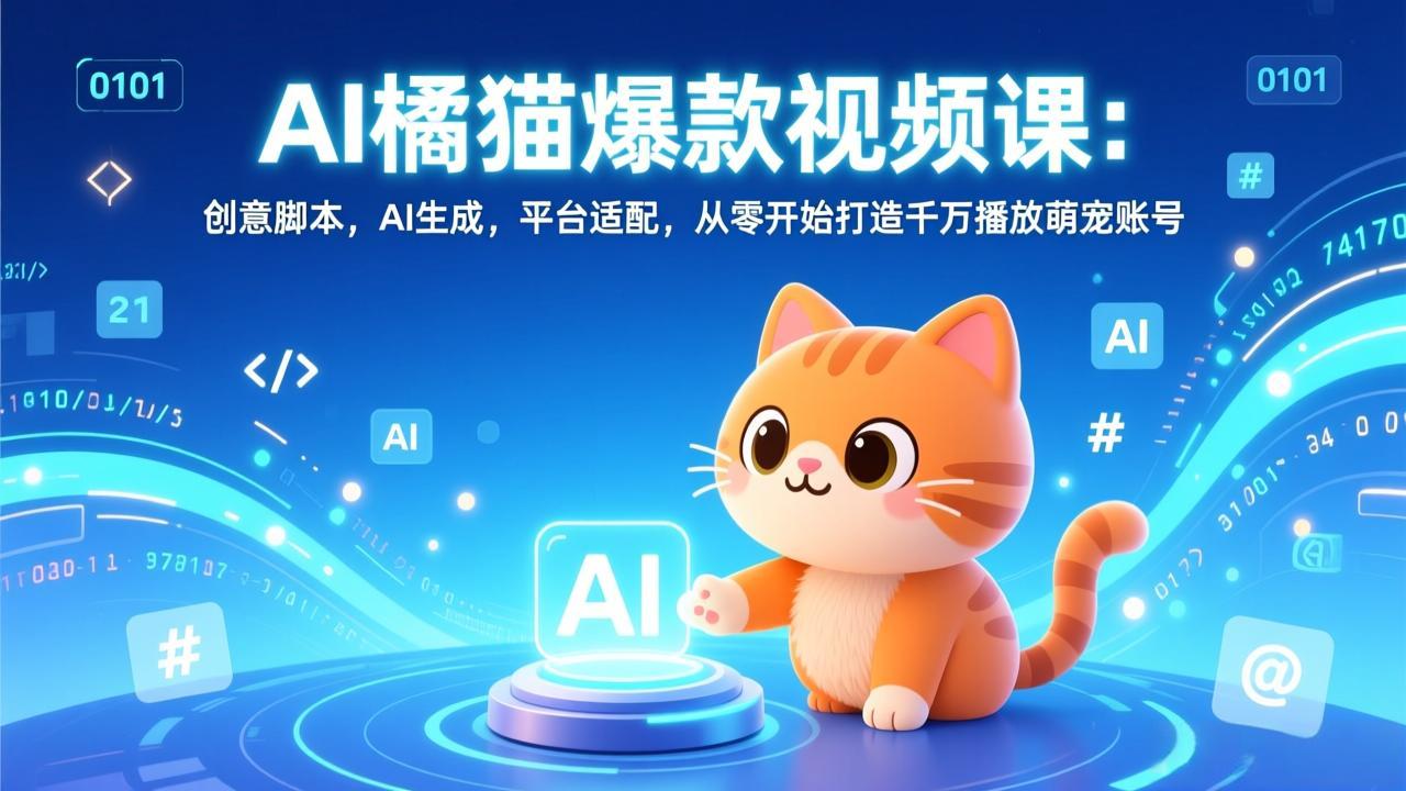 AI橘猫爆款视频课:创意脚本,AI生成,平台适配,从零开始打造千万播放萌宠账号-一个小目标资源站