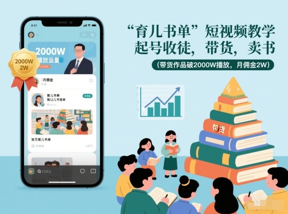育儿书单短视频教学，起号收徒，带货，卖书(带货作品破2000W播放，月佣金2W)-一个小目标资源站