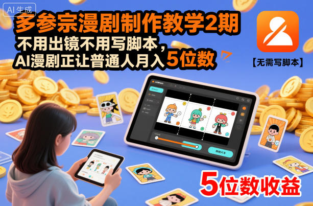 多参宗漫剧制作教学2期,不用出镜不用写脚本,AI漫剧正让普通人月入5位数(更新)-opc资源站