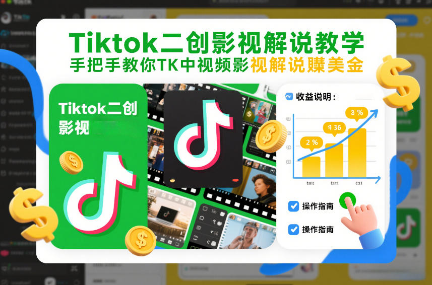 Tiktok二创影视解说教学，手把手教你TK中视频影视解说賺美金(更新26年1月)-opc资源站
