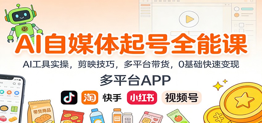 AI自媒体起号全能课：AI工具实操，剪映技巧，多平台带货，0基础快速变现-一个小目标资源站