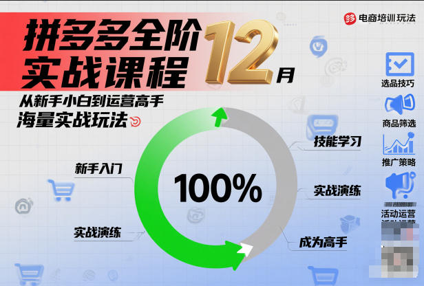 拼多多全阶实战课程12月，从新手小白到运营高手，海量实战玩法-一个小目标资源站