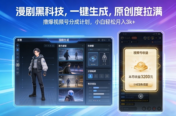 漫剧黑科技，一键生成，原创度拉满，撸爆视频号分成计划，小白轻松月入3k+-一个小目标资源站