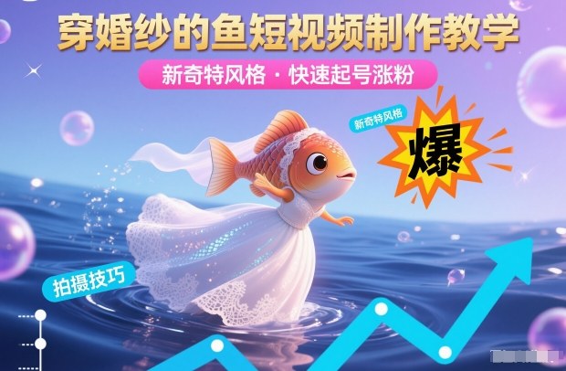 穿婚纱的鱼短视频制作教学，新奇特风格，快速起号涨粉-一个小目标资源站