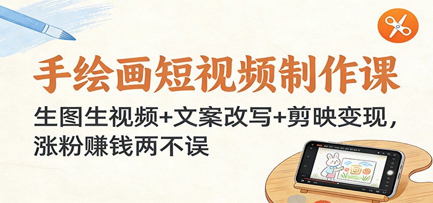 手绘画短视频制作课:生图生视频+文案改写+剪映变现,涨粉赚钱两不误-一个小目标资源站