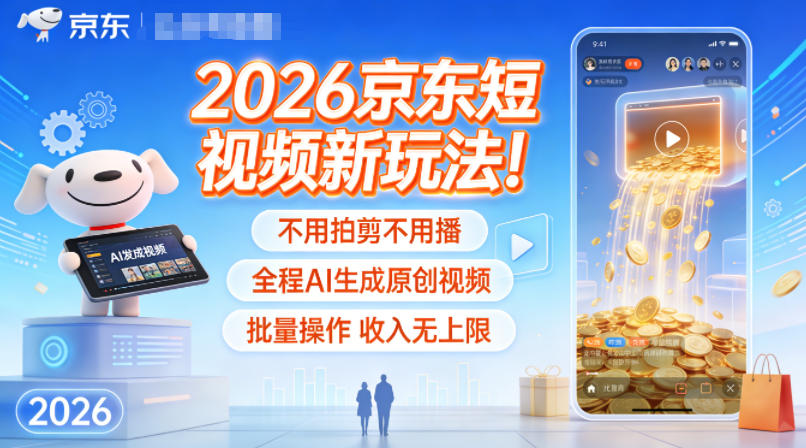 2026京东短视频新玩法!不用拍剪不用播,全程AI生成原创视频,批量操作收入无上限-一个小目标资源站