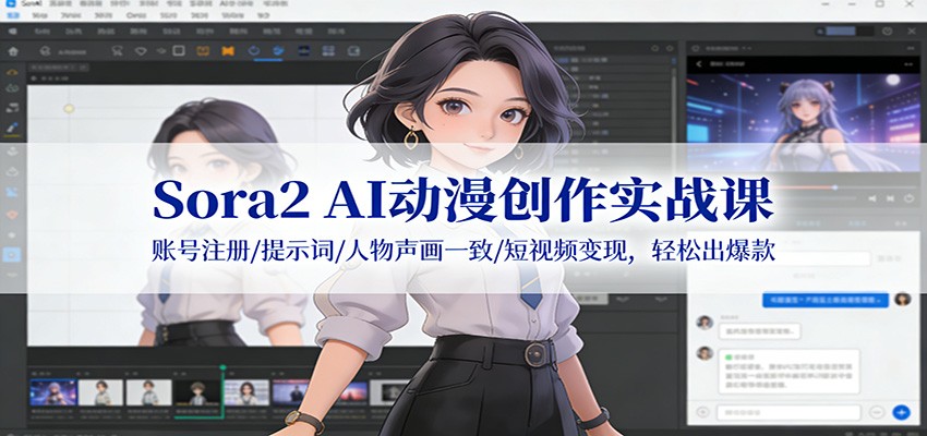 Sora2 AI动漫创作实战课：账号注册/提示词/人物声画一致/短视频变现，轻松出爆款-一个小目标资源站