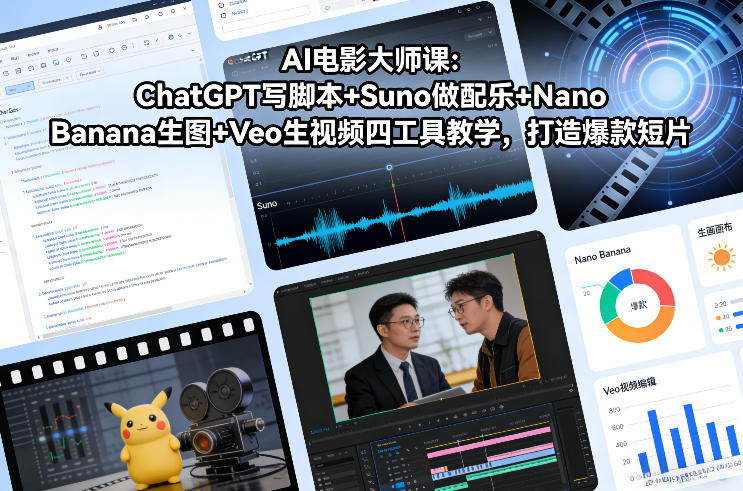AI电影大师课:ChatGPT写脚本+Suno做配乐+Nano Banana生图+Veo生视频,打造爆款短片-opc资源站