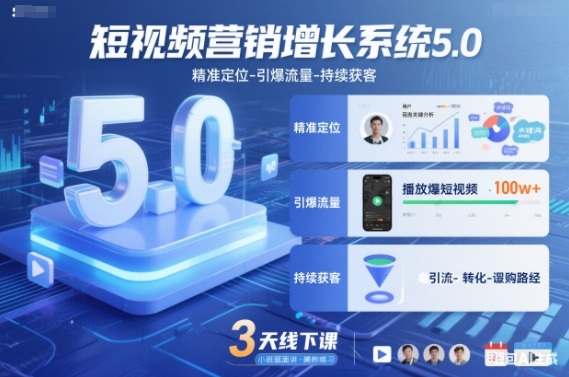 短视频营销增长系统5.0,精准定位-引爆流量-持续获客,3天线下课(音频+图片)-opc资源站
