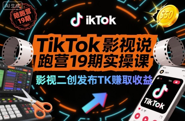TikTok影视解说陪跑营19期实操课,影视二创发布TK賺取收益,万播收益50美金(更新)-opc资源站