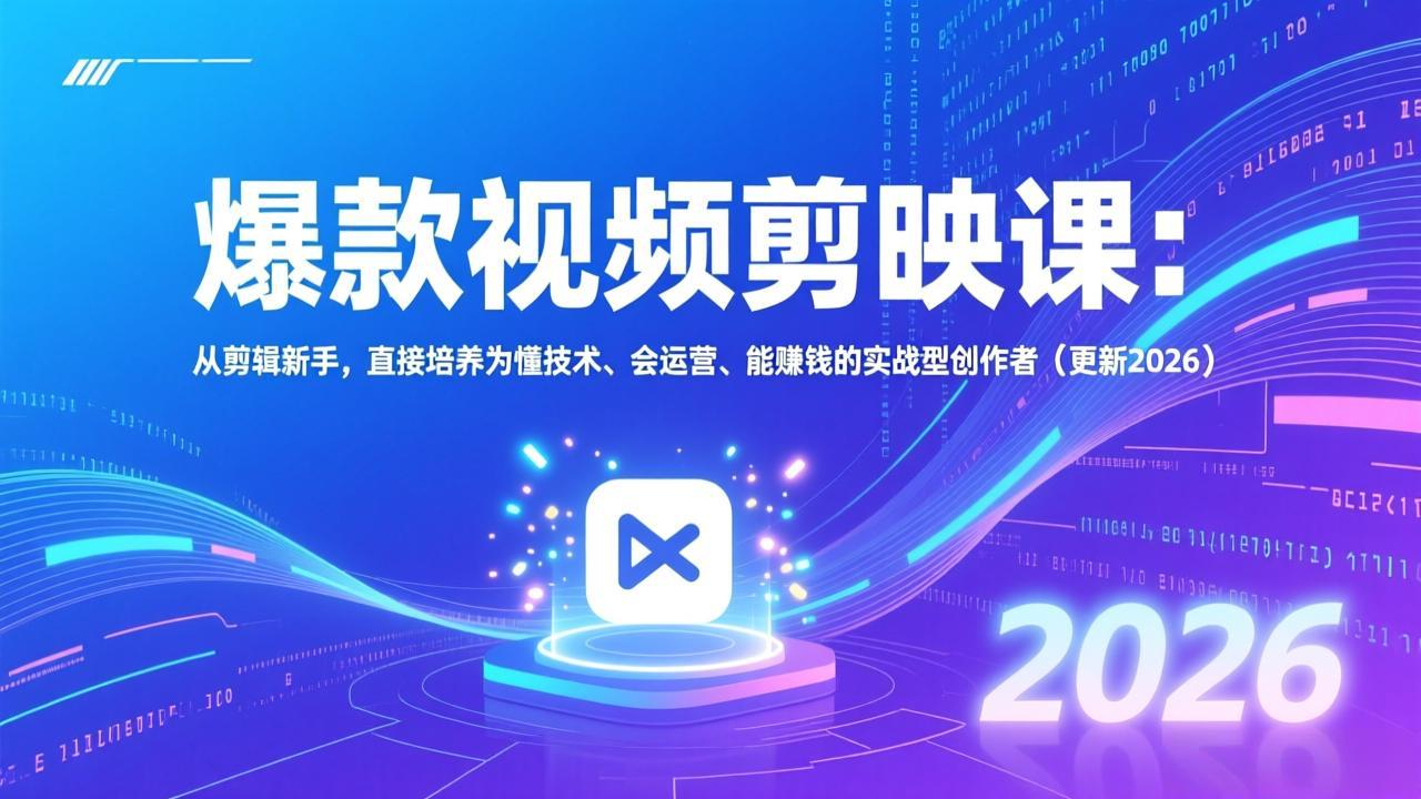 爆款视频剪映课：从剪辑新手，直接培养为懂技术、会运营、能赚钱的实战型创作者(更新2026-opc资源站