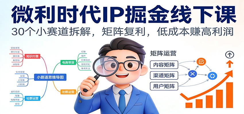 微利时代IP掘金线下课:30个小赛道拆解,矩阵复利,低成本赚高利润-opc资源站
