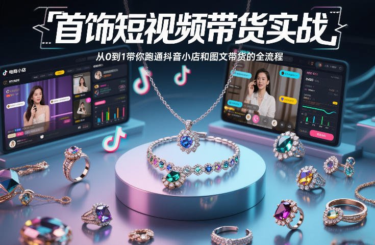 首饰短视频带货实战,从0到1带你跑通抖音小店和图文带货的全流程-一个小目标资源站