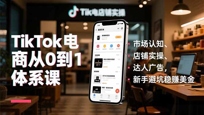 TikTok电商从0到1体系课，市场认知、店铺实操、达人广告，新手避坑稳赚美金-opc资源站