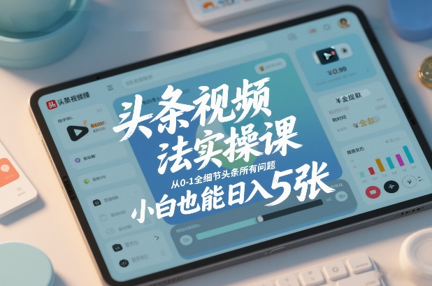 头条视频玩法实操课,从0-1全细节头条所有问题,小白也能日入5张-opc资源站