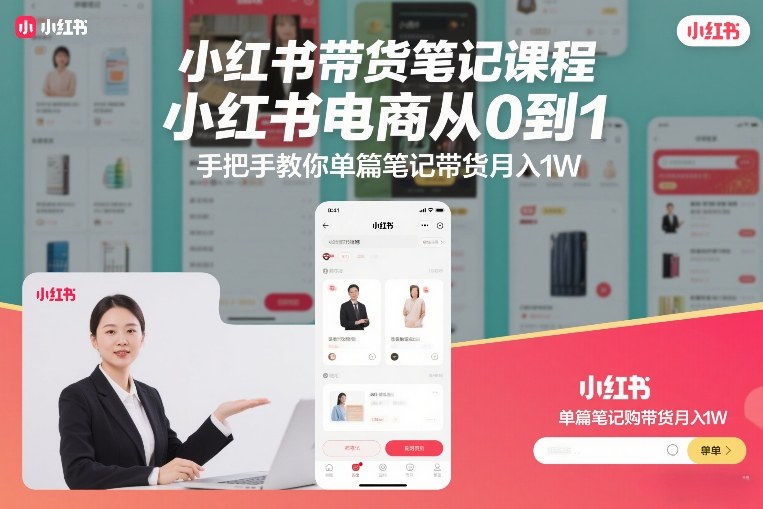小红书带货笔记课程,小红书电商从0到1,手把手教你单篇笔记带货月入1W-opc资源站