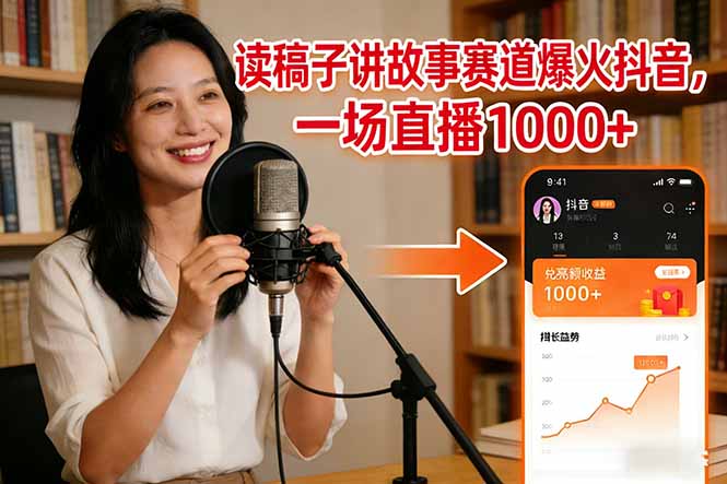 读稿子讲故事赛道爆火抖音，一场直播日入1000+-一个小目标资源站