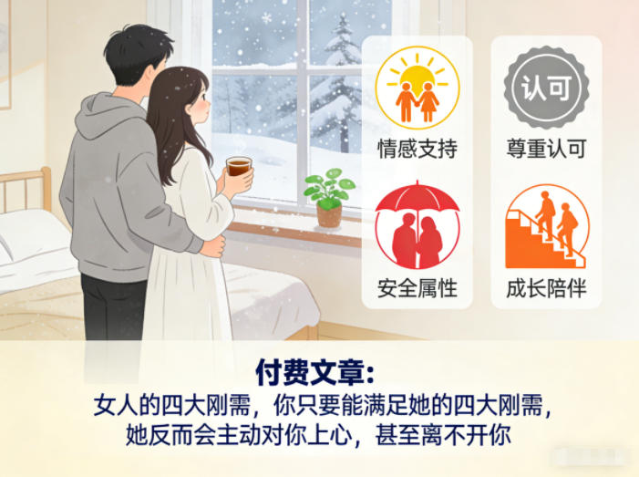 付费文章：女人的四大刚需，你只要能满足她的四大刚需，她反而会主动对你上心，甚至离不开你-一个小目标资源站