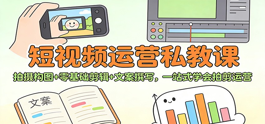 短视频运营私教课:拍摄构图+零基础剪辑 +文案撰写,一站式学会拍剪运营-opc资源站