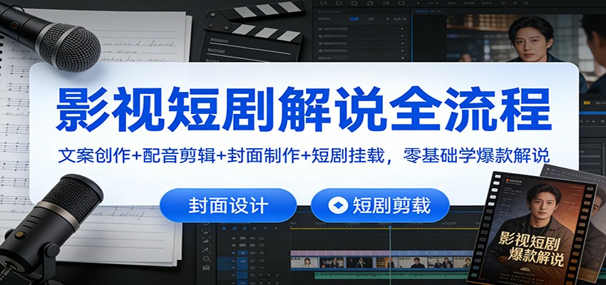 影视短剧解说全流程:文案创作+配音剪辑+封面制作+短剧挂载,零基础学爆款解说-opc资源站
