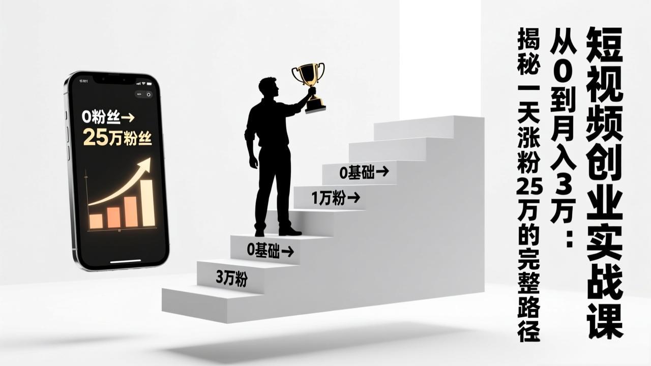 短视频创业实战课：从0到月入3万：揭秘一天涨粉25万的完整路径-opc资源站