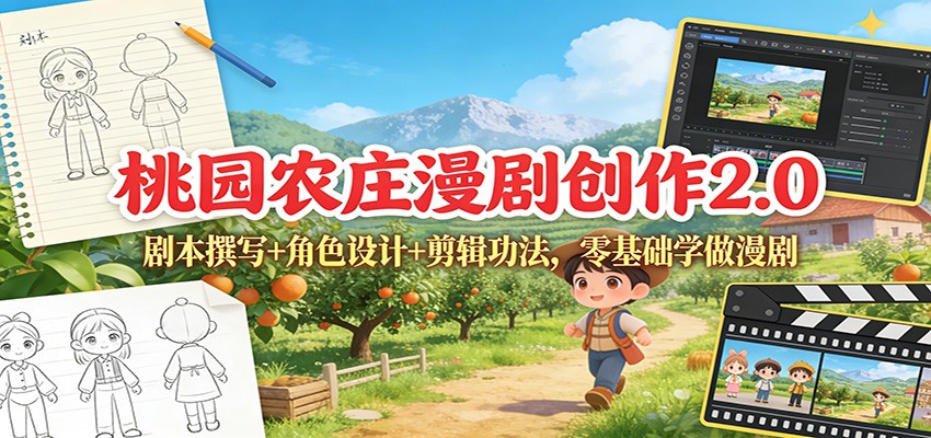 桃园农庄漫剧创作2.0：剧本撰写+角色设计+剪辑功法，零基础学做漫剧-一个小目标资源站