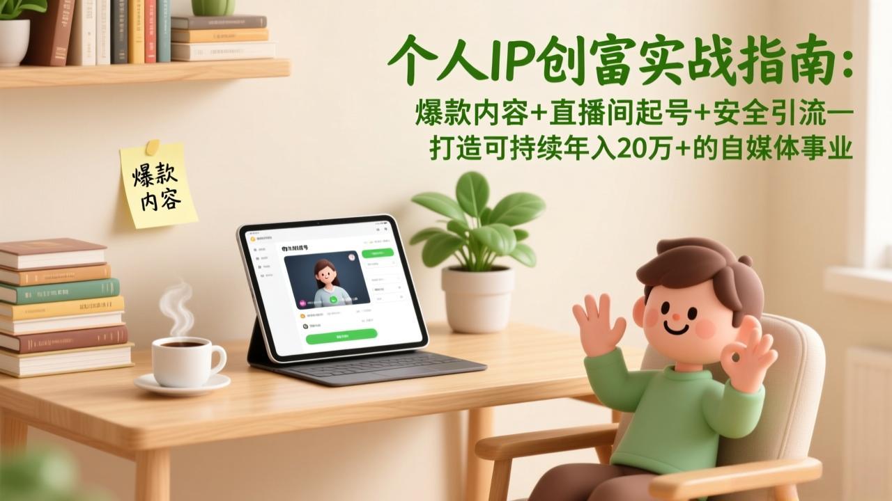 个人IP创富实战指南：爆款内容+直播间起号+安全引流，打造可持续年入20万+的自媒体事业-opc资源站