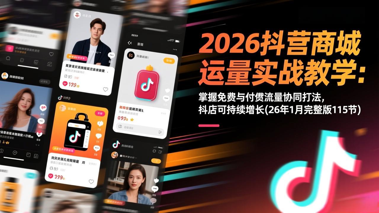 2026抖音商城运营实战教学：掌握免费与付费流量协同打法，抖店可持续增长(26年1月完整版115节-opc资源站