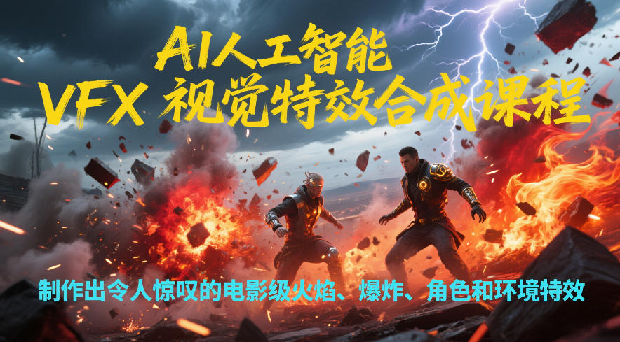 AI人工智能VFX视觉特效合成课程，制作出令人惊叹的电影级火焰、爆炸、角色和环境特效-opc资源站