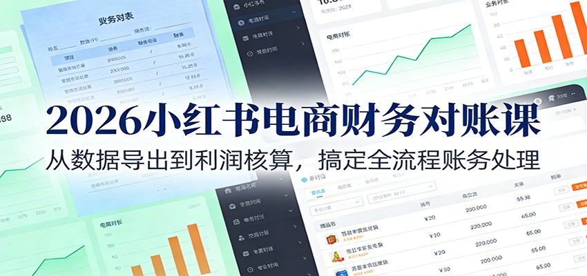 2026小红书电商财务对账课：从数据导出到利润核算，搞定全流程账务处理-一个小目标资源站