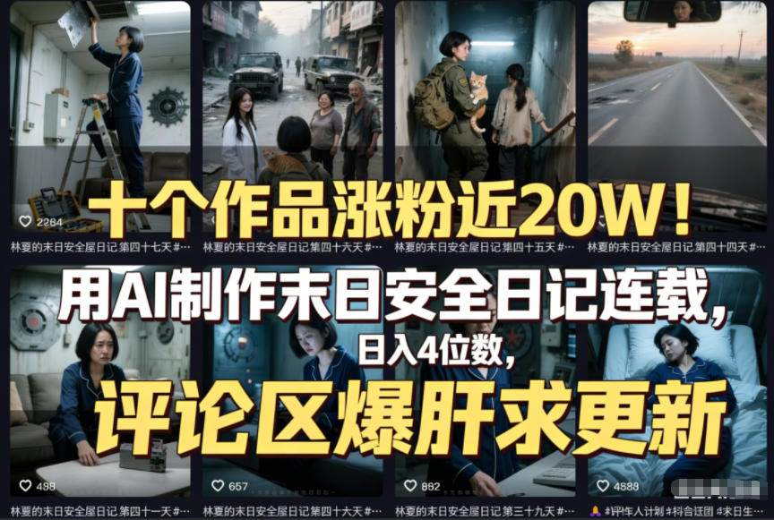 十个作品涨粉近20W！用AI制作末日安全日记连载，日入4位数，评论区爆肝求更新(附详细步骤)-opc资源站