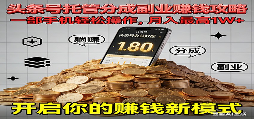 全程托管今日头条,一部手机就可以开干,最高躺赚1W+-一个小目标资源站