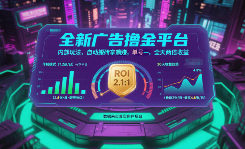 全新广告撸金平台,内部玩法,自动搬砖拿躺賺,单号一天保底2张+,全天两倍收益【揭秘】-opc资源站