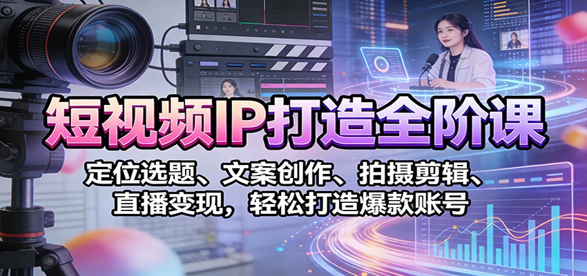 短视频IP打造全阶课：定位选题、文案创作、拍摄剪辑、直播变现，轻松打造爆款账号-一个小目标资源站