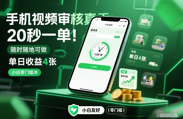 手机视频审核真香！20秒一单，随时随地可做，单日收益4张，小白零门槛冲【揭秘】-一个小目标资源站