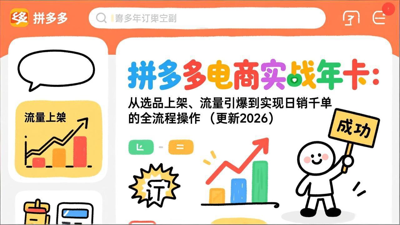 拼多多电商实战年卡:从选品上架、流量引爆到实现日销千单的全流程操作(更新2026-一个小目标资源站