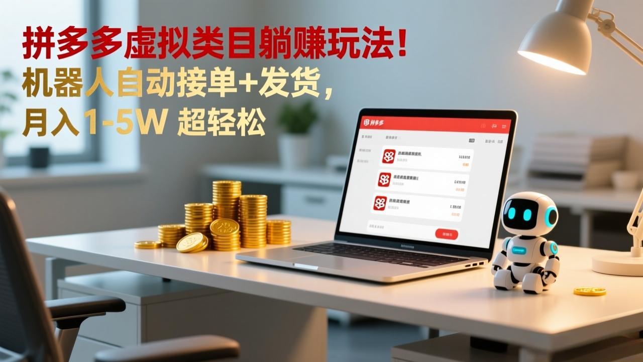 多多虚拟类目躺赚玩法!机器人自动接单+发货,月入 1-5W 超轻松-一个小目标资源站