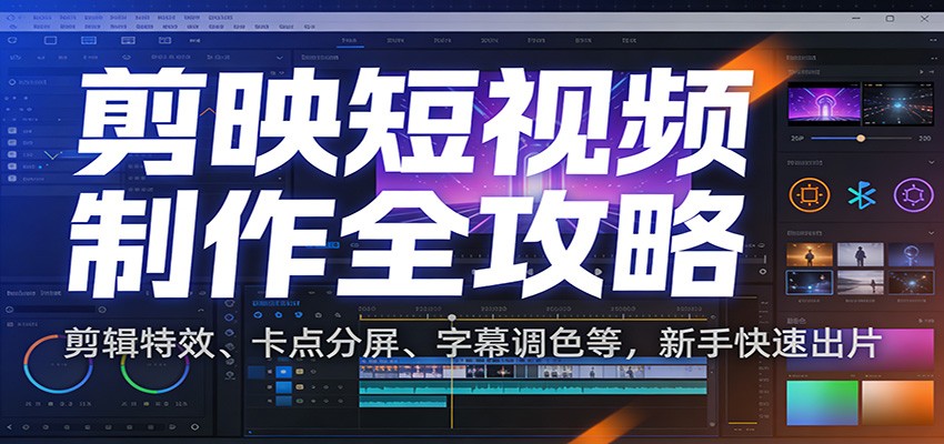 剪映短视频制作全攻略：剪辑特效、卡点分屏、字幕调色等，新手快速出片-opc资源站