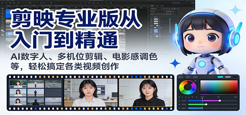 剪映专业版从入门到精通：AI数字人、多机位剪辑、电影感调色等，轻松搞定各类视频创作-opc资源站