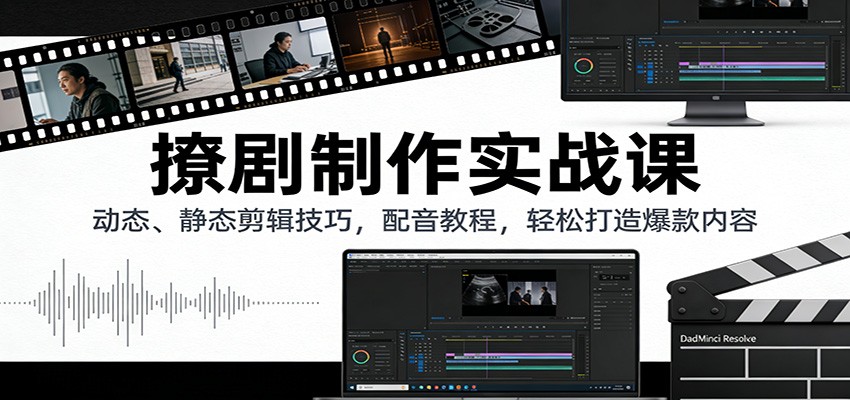 撩剧制作实战课：动态、静态剪辑技巧，配音教程，轻松打造爆款内容-一个小目标资源站