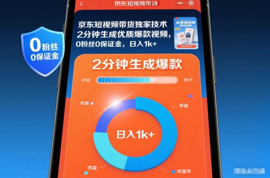 京东短视频带货独家技术，2分钟生成一条优质爆款视频，0粉丝0保证金，日入1k+【揭秘】-opc资源站