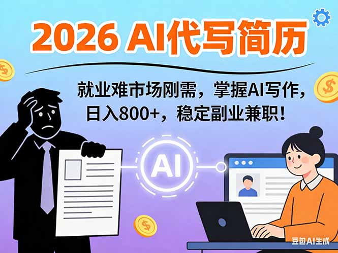 AI代写简历，超暴利，用万能模板月入1-3万实战教程，2026年市场刚需！-opc资源站