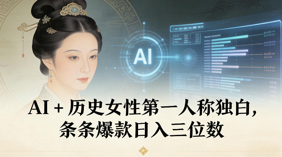 AI+历史女性第一人称独白，条条爆款日入三位数-一个小目标资源站