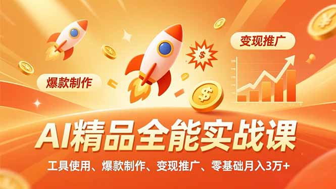 AI 精品全能实战课,工具使用、爆款制作、变现推广,零基础月入3万+-opc资源站
