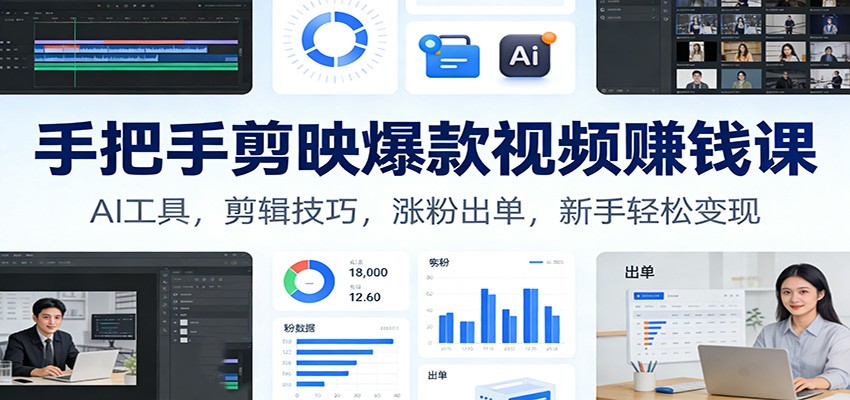手把手剪映爆款视频赚钱课：AI工具，剪辑技巧，涨粉出单，新手轻松变现-一个小目标资源站